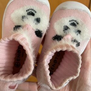 Adorable Pink Baby Sock Shoes with Panda Bear